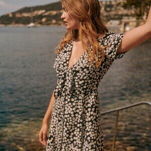 Sezane Black and White Floral Mini Dress
